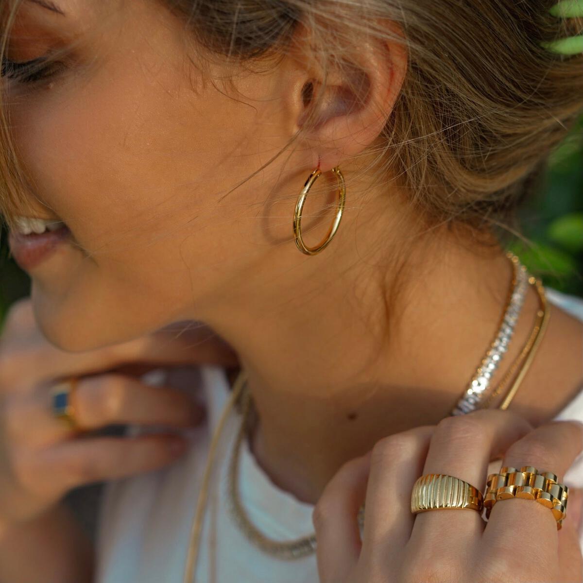 Staple Gold Hoop Earring. By ALCO. Free Delivery