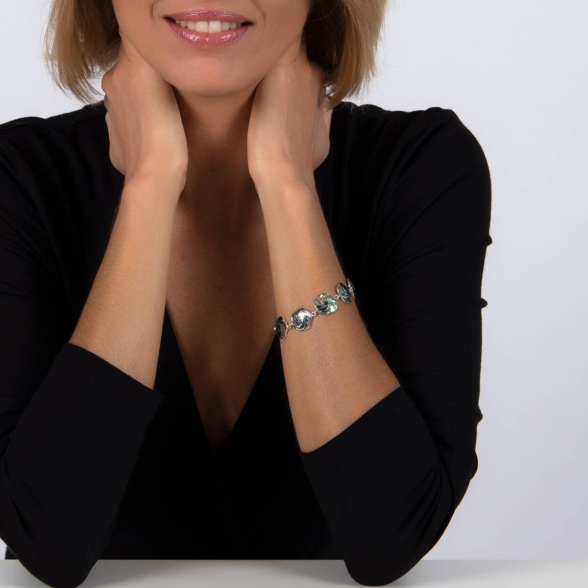 Mother of Pearl Jewelry Flower Bracelet. Silver. Best Selling French Brand, Aden Bijoux.