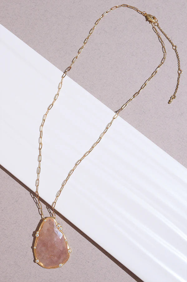 Best Selling USA Brand. Rare Matters. Strawberry Quartz Teardrop Gemstone Pendant Necklace. Sustainable Jewelry