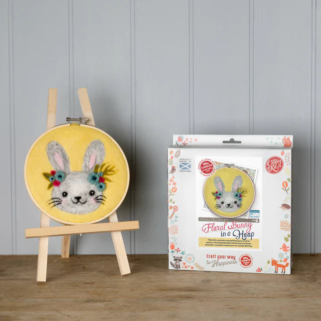 The Crafty Kit Company - Floral Bunny in a Hoop Needle Felting Kit