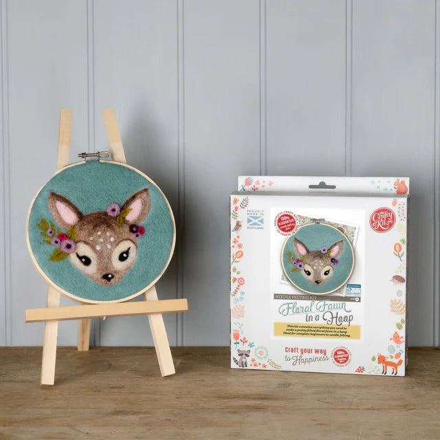 The Crafty Kit Company - Floral Fawn in a Hoop Needle Felting Kit