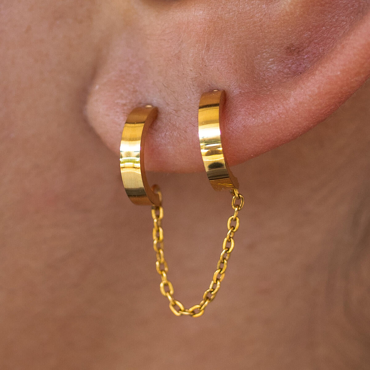 Grayton Chained Double Gold Hoop Earrings, Waterproof Jewelry By ALCO.