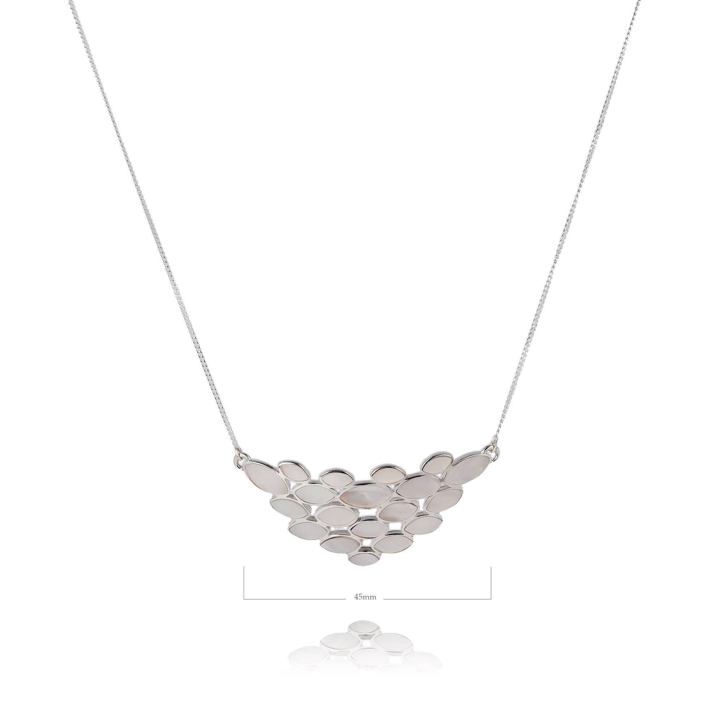 Mother of Pearl Flower Petal Necklace. Silver. Best Selling French Brand, Aden Bijoux