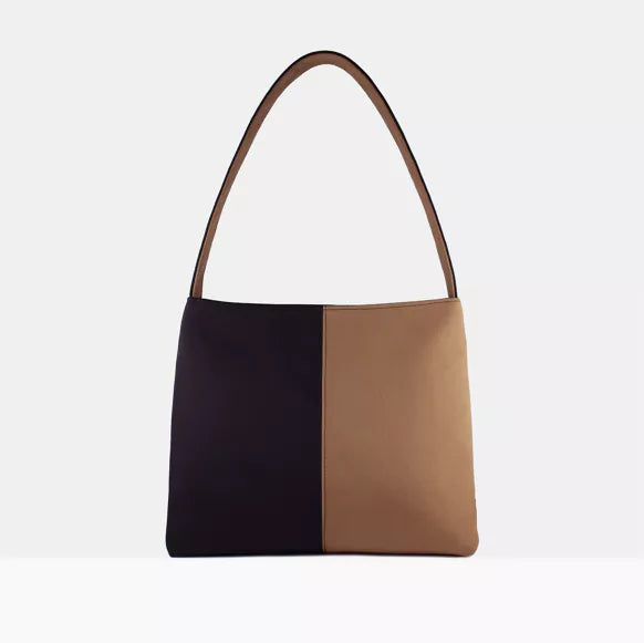 Reliee Bags. Bianca Sepia Black & Tan Vegan Leather Handbag