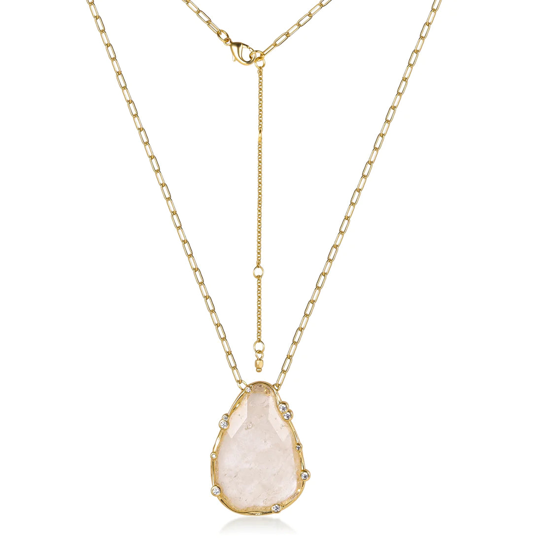 Best Selling USA Brand. Rare Matters. Clear Quartz Teardrop Gemstone Pendant Necklace. Sustainable Jewelry.