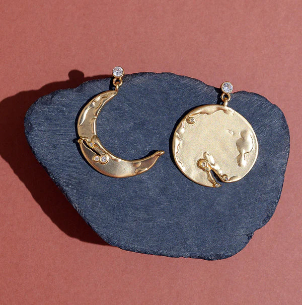 Best Selling USA Brand. Rare Matters. Alluring Sun and Moon Earrings. Sustainable Jewelry.