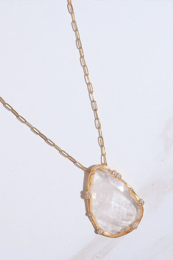 Best Selling USA Brand. Rare Matters. Clear Quartz Teardrop Gemstone Pendant Necklace. Sustainable Jewelry.