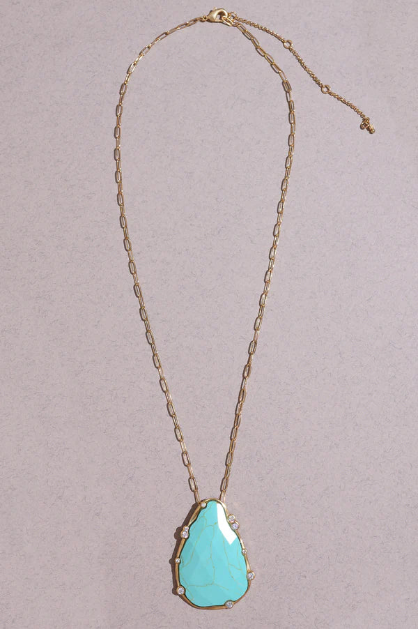 Best Selling USA Brand. Rare Matters. Turquoise Teardrop Gemstone Pendant Necklace. Sustainable Jewelry.