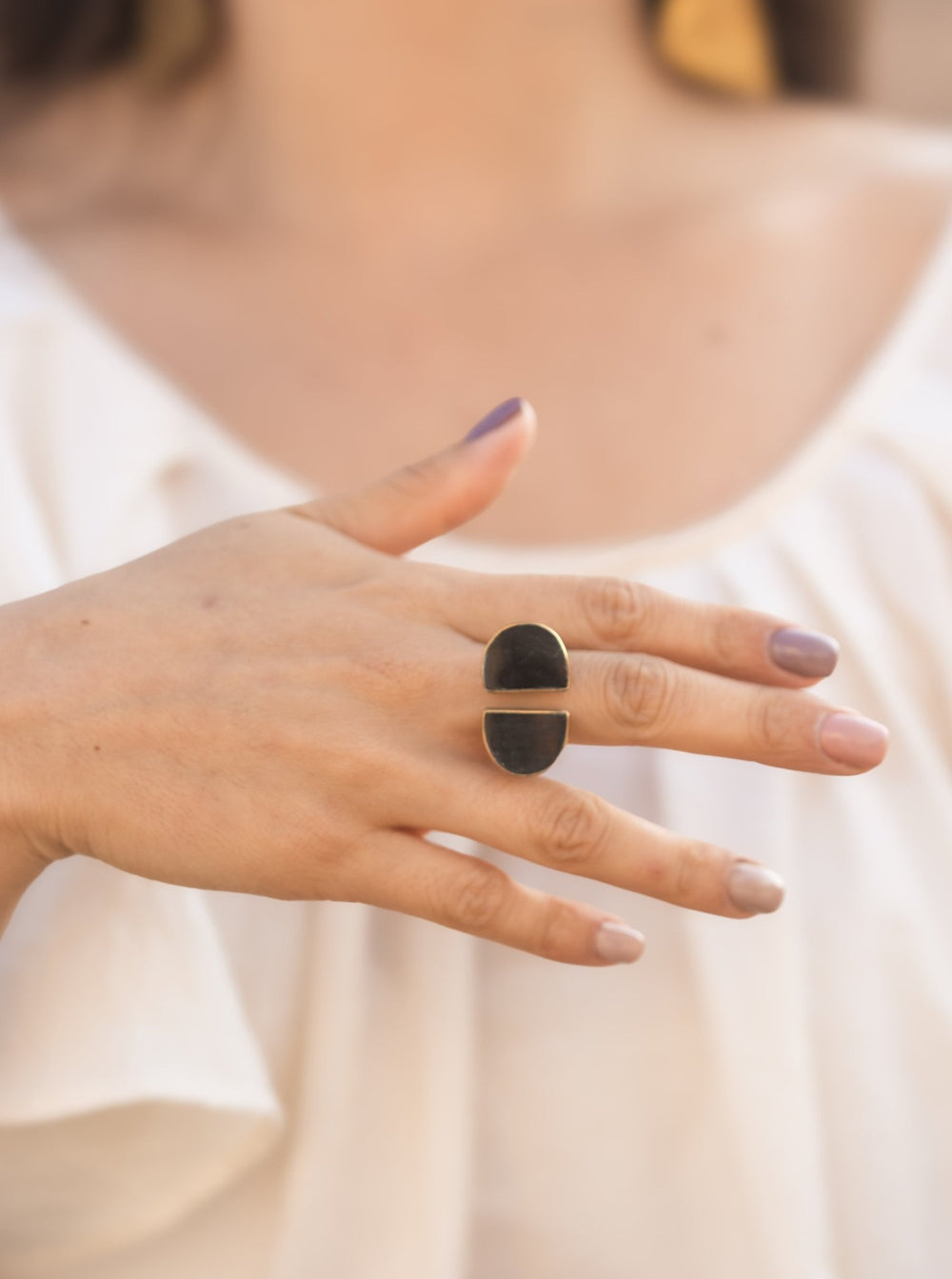 Best Selling Kenyan Brand, Gold Plated Black Bupe Ring By Lamu Jewelry.