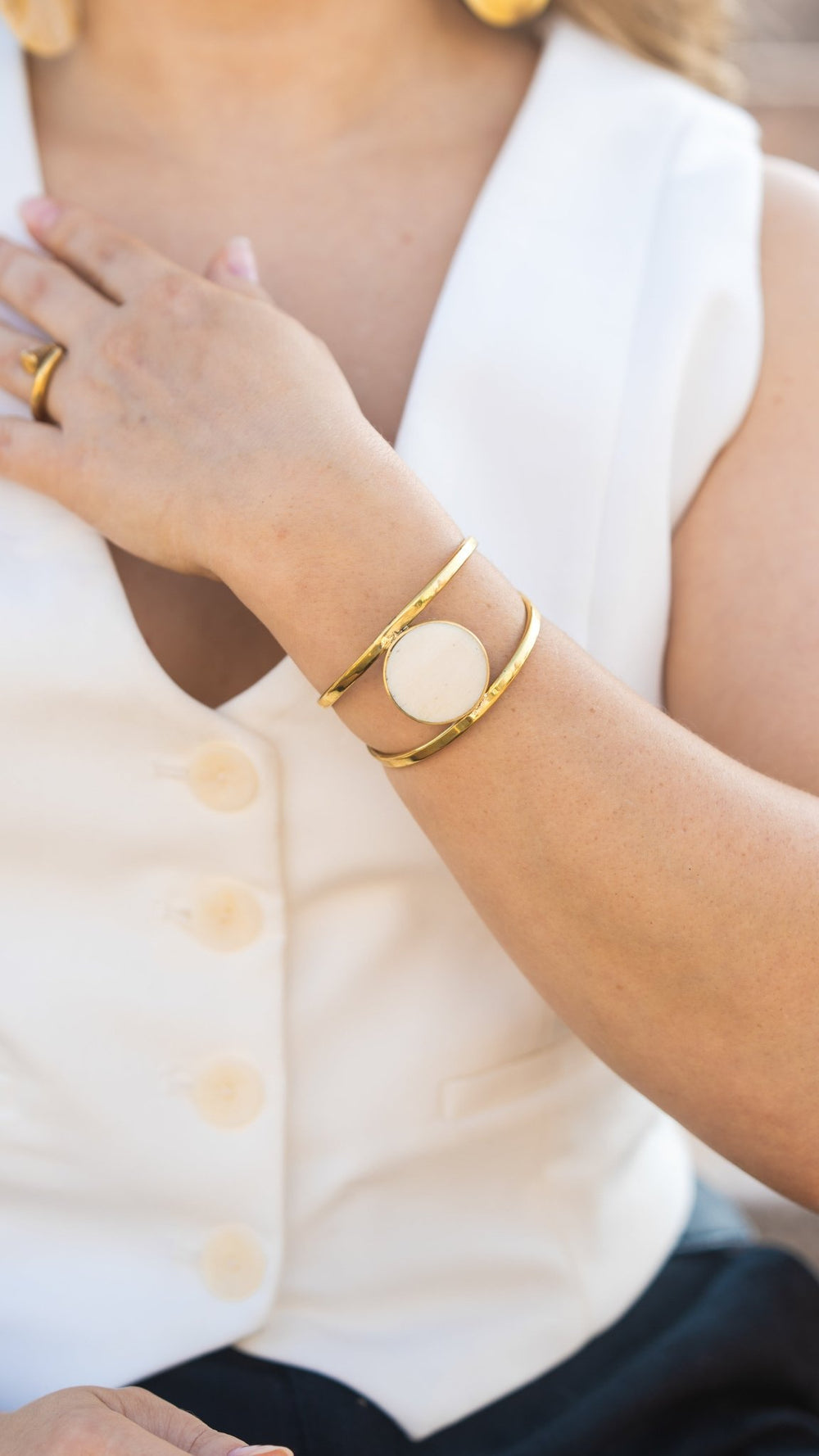 Best Selling Kenyan Brand, Gold Plated Brass White Farida Bracelet By Lamu Jewelry.