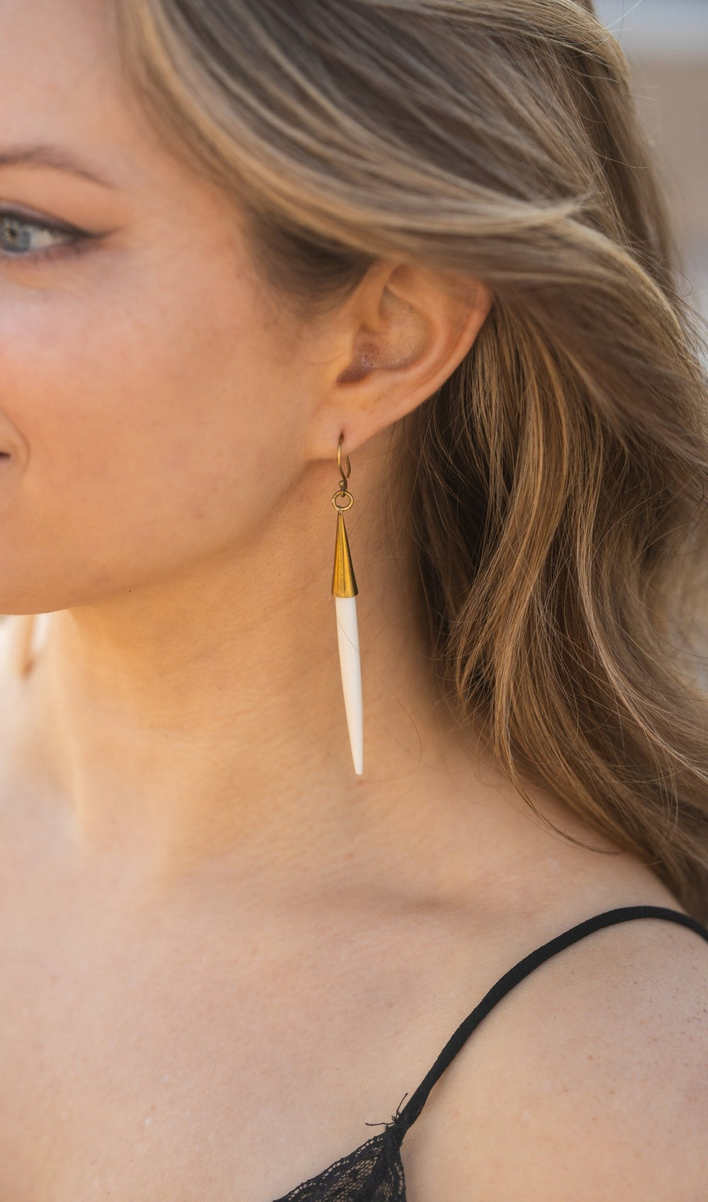 Best Selling Kenyan Brand, Gold Plated White Deva Earrings By Lamu Jewelry.