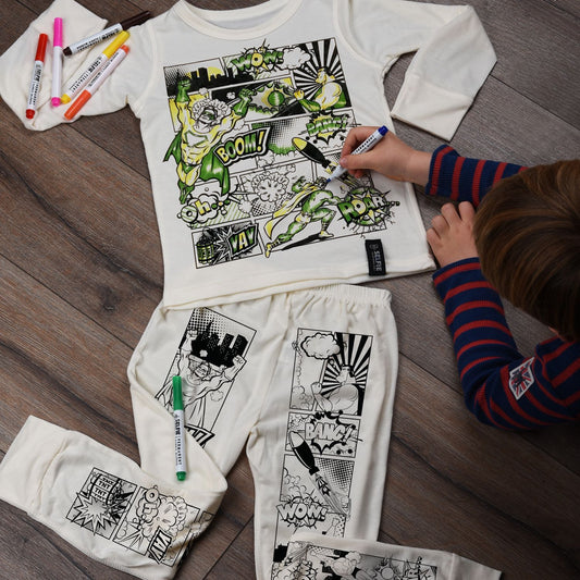 Superhero Comic Colour In Pyjamas by Selfie Clothing