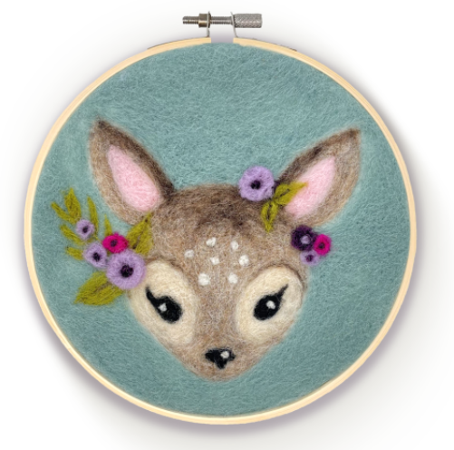 The Crafty Kit Company - Floral Fawn in a Hoop Needle Felting Kit