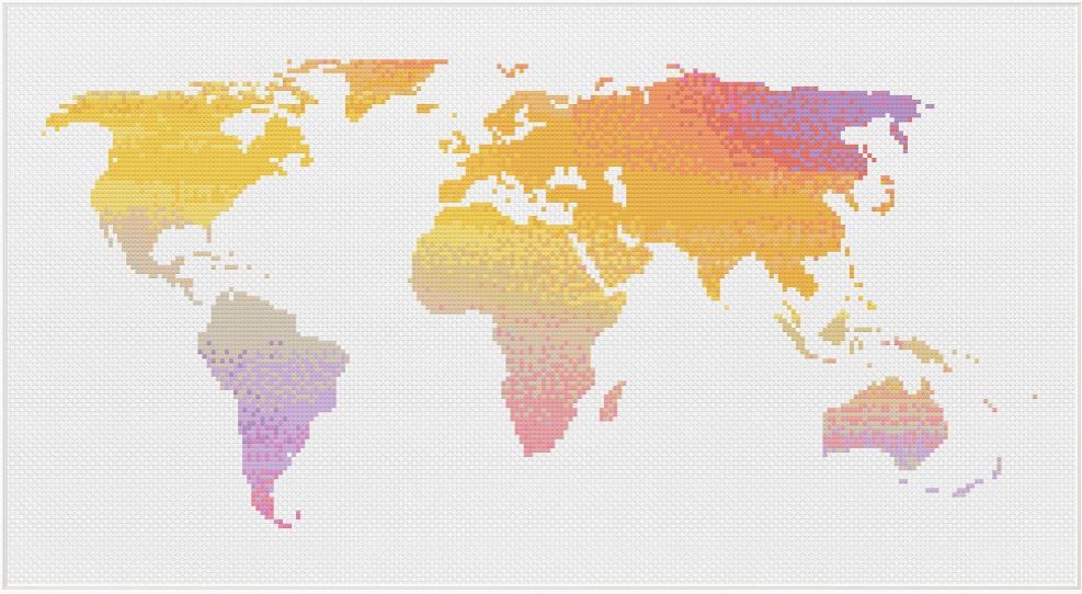 Meloca Cross Stitch Kit Designs: World Map Cross Stitch Full Kit #1