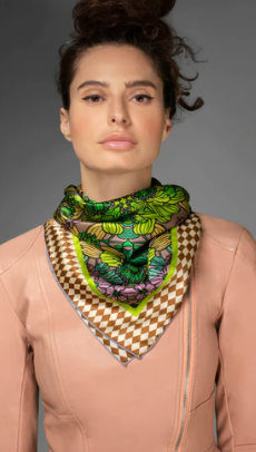 Nuvula. Garden Green Charmeuse Silk Scarves.